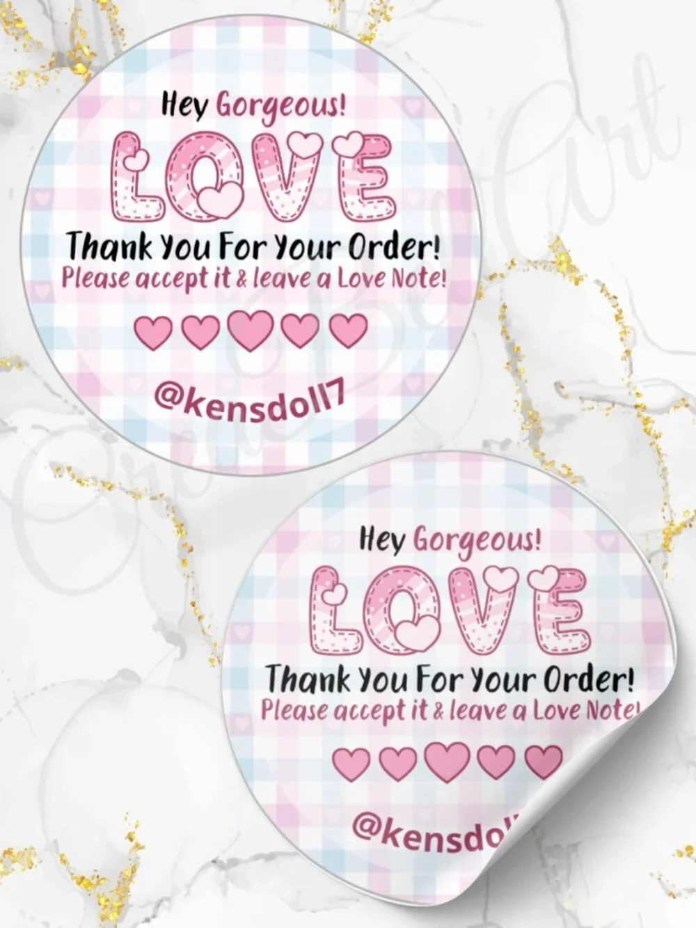 60 Personalized Love Cute Thank You Stickers 2 inch Glossy